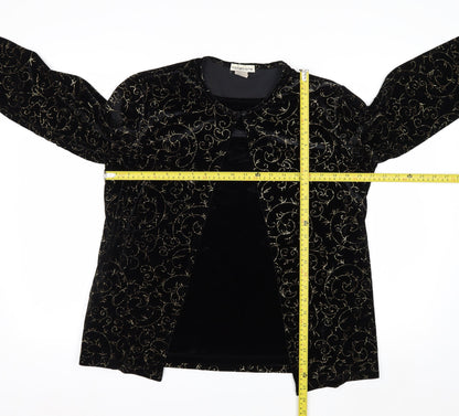 Notations Womens Black Velvet Glitter Embroidered Kimono Blouse L
