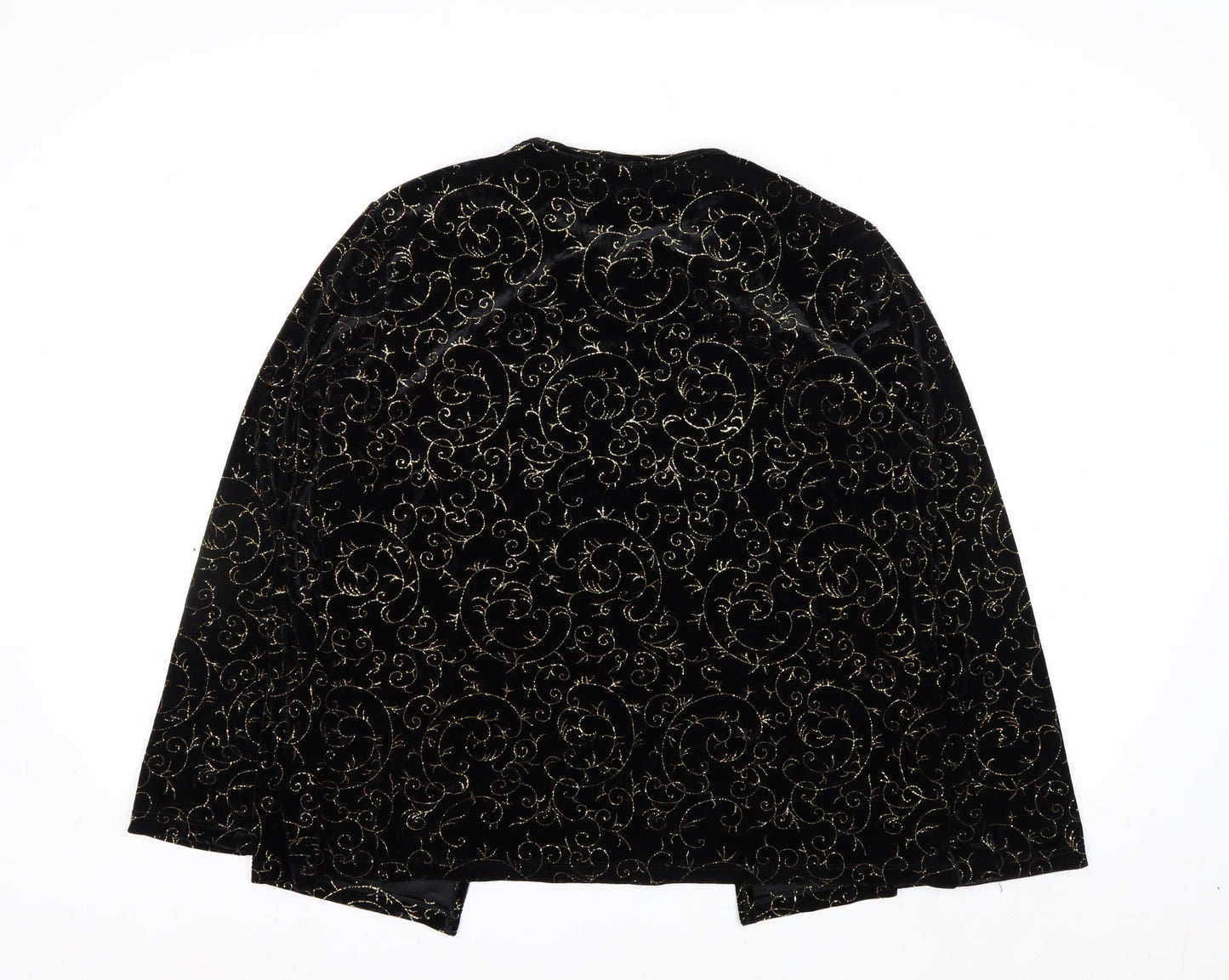 Notations Womens Black Velvet Glitter Embroidered Kimono Blouse L