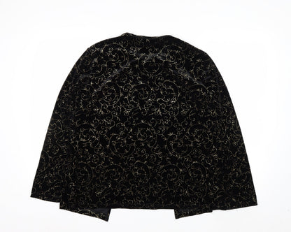Notations Womens Black Velvet Glitter Embroidered Kimono Blouse L