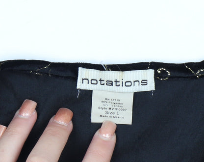 Notations Womens Black Velvet Glitter Embroidered Kimono Blouse L