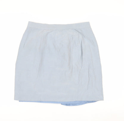 Talbots Womens Blue Silk Linen Pencil Skirt Size 14 Petite