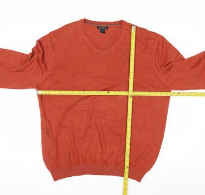 Van Heusen Men's Orange V-Neck Cotton Blend Jumper L