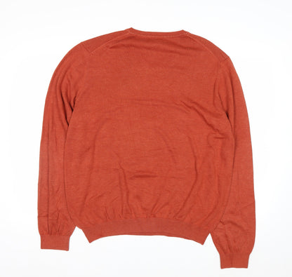 Van Heusen Men's Orange V-Neck Cotton Blend Jumper L