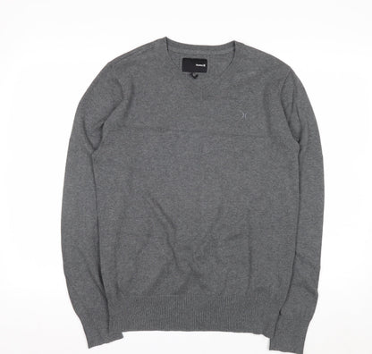 Hurley Men Grey V-Neck Cotton Pullover Jumper Medium