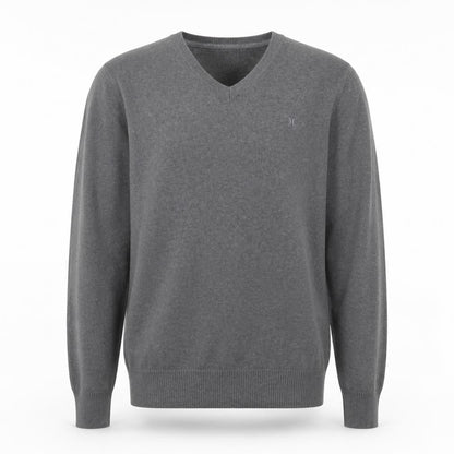 Hurley Men Grey V-Neck Cotton Pullover Jumper Medium