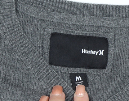 Hurley Men Grey V-Neck Cotton Pullover Jumper Medium