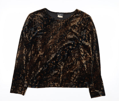Libra Women's Brown Floral Velvet Long Sleeve Blouse Size XL