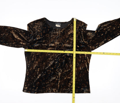 Libra Women's Brown Floral Velvet Long Sleeve Blouse Size XL