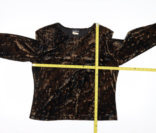 Libra Women's Brown Floral Velvet Long Sleeve Blouse Size XL