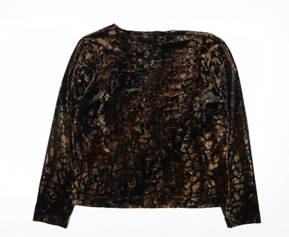 Libra Women's Brown Floral Velvet Long Sleeve Blouse Size XL