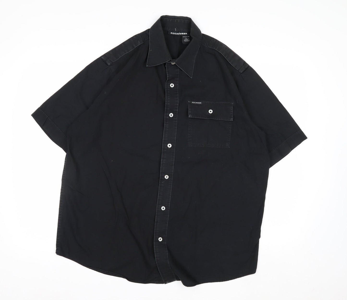 Rocawear Men's Black Cotton Short Sleeve Button-Up Shirt L