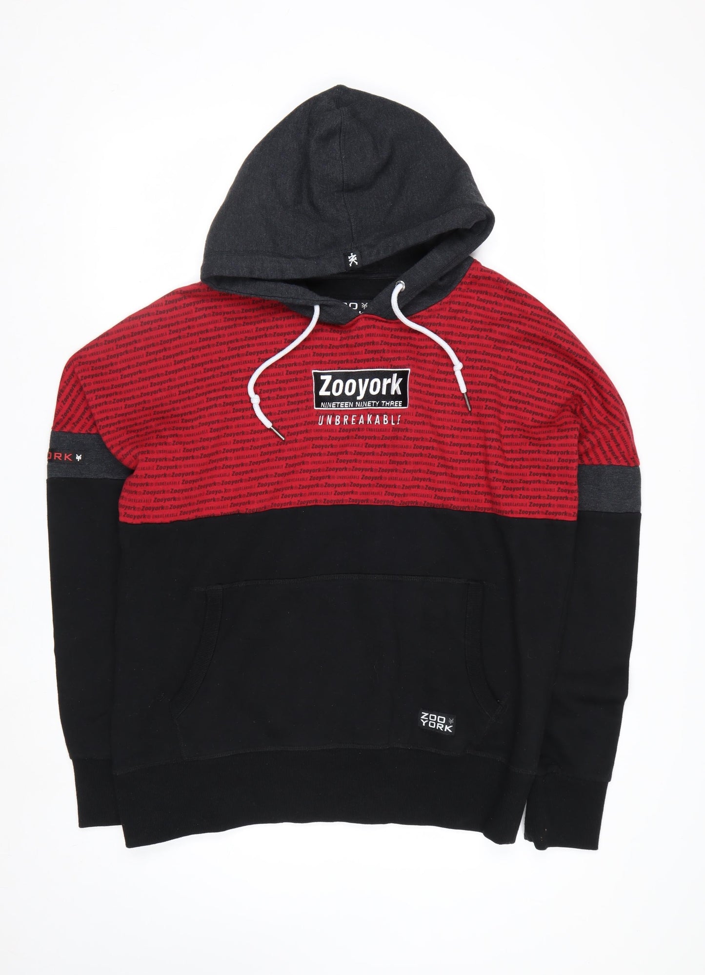 Zoo York Men's Black Red Grey Pullover Hoodie Size L Urban Skate Style