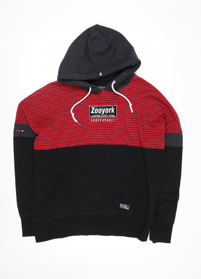 Zoo York Men's Black Red Grey Pullover Hoodie Size L Urban Skate Style