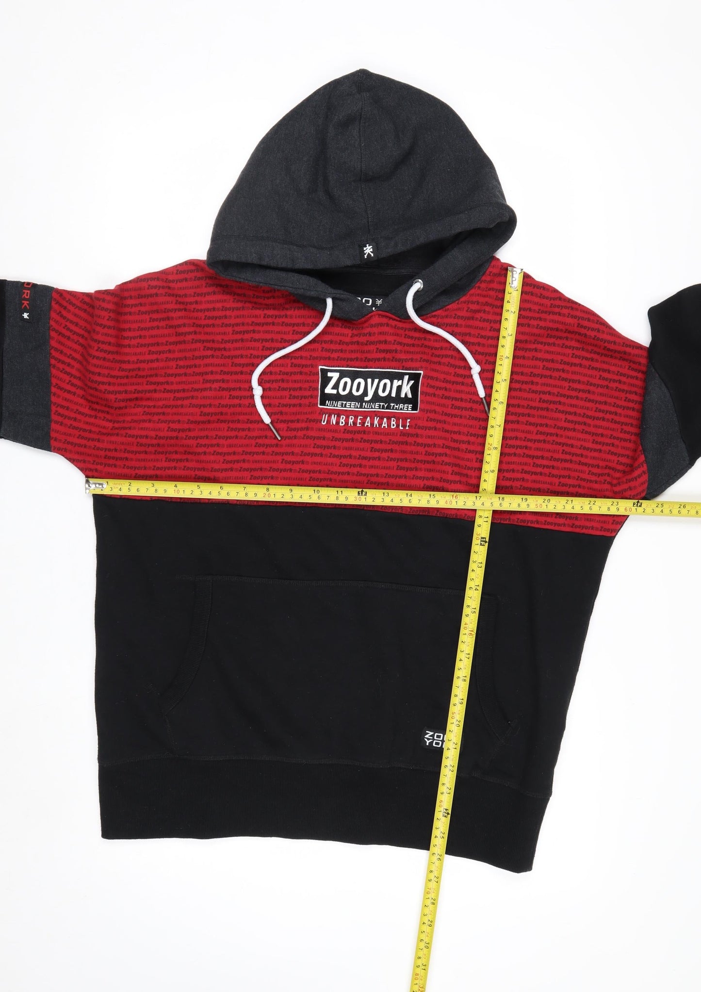 Zoo York Men's Black Red Grey Pullover Hoodie Size L Urban Skate Style