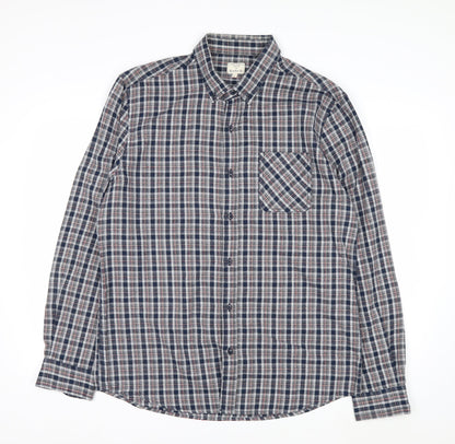 Easy 1973 Men's Blue Checked Cotton Long Sleeve Button-Up Shirt Size L