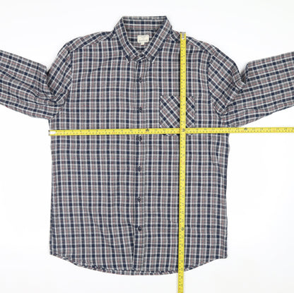Easy 1973 Men's Blue Checked Cotton Long Sleeve Button-Up Shirt Size L