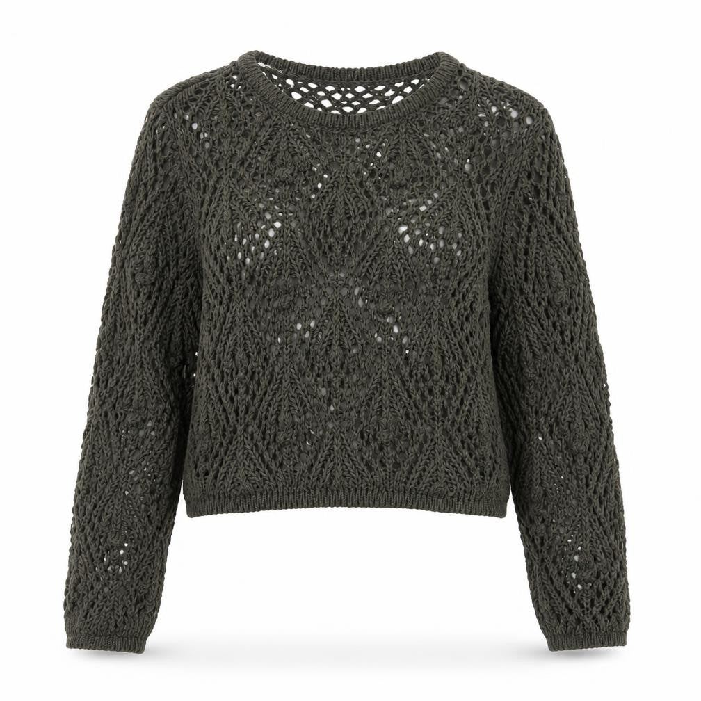Primark Women Green Open-Knit Cotton Pullover Jumper Size S