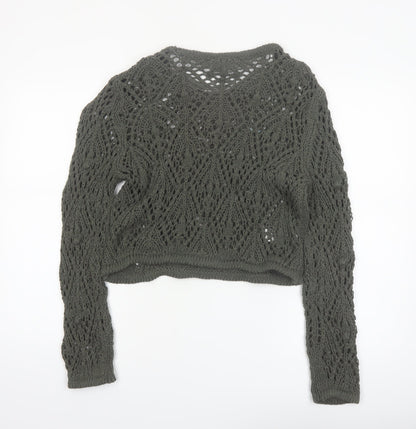 Primark Women Green Open-Knit Cotton Pullover Jumper Size S