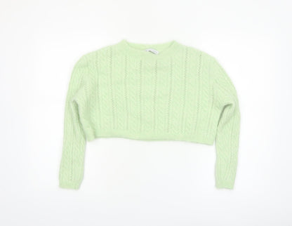 Zara Women's Green Cable-Knit Alpaca Wool Blend Jumper Size 8