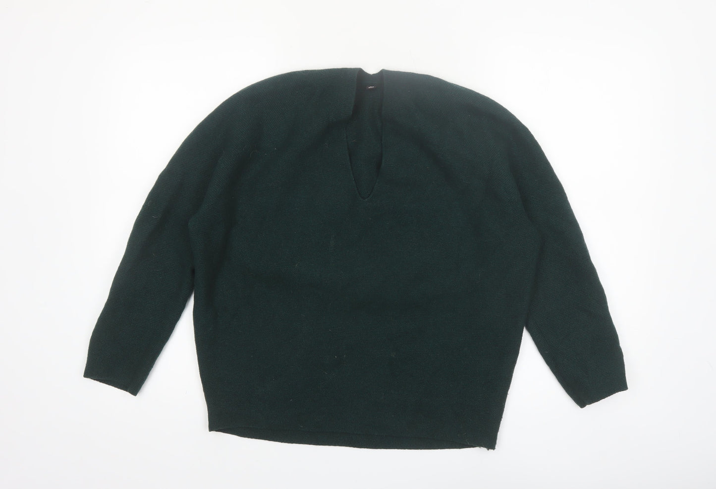 Uniqlo Women's Green Wool V-Neck Pullover Jumper M