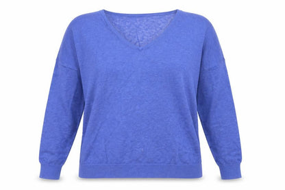 Mint Velvet Women's Blue Linen V-Neck Long Sleeve Blouse Size 8
