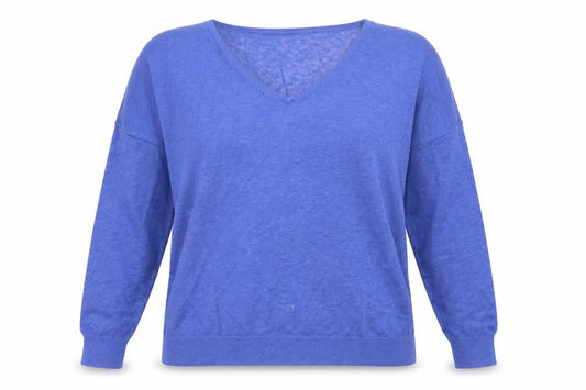 Mint Velvet Women's Blue Linen V-Neck Long Sleeve Blouse Size 8