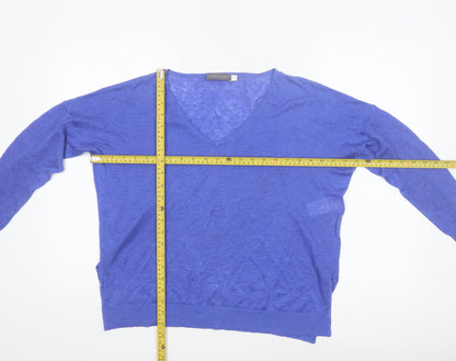 Mint Velvet Women's Blue Linen V-Neck Long Sleeve Blouse Size 8