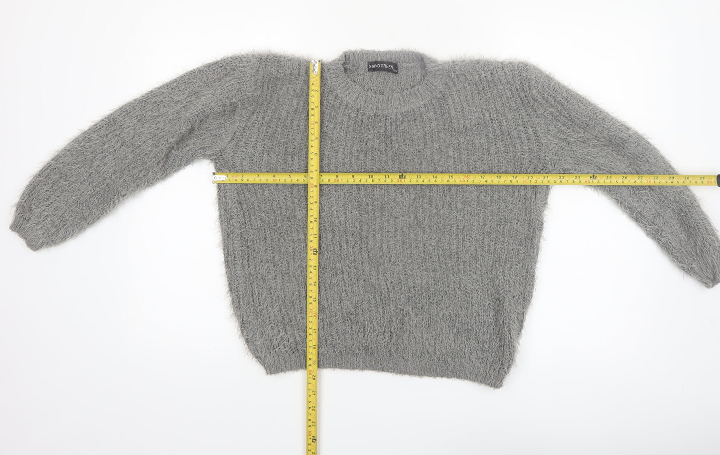 Salvo Green Women's Grey Chunky Knit Crew Neck XL Jumper