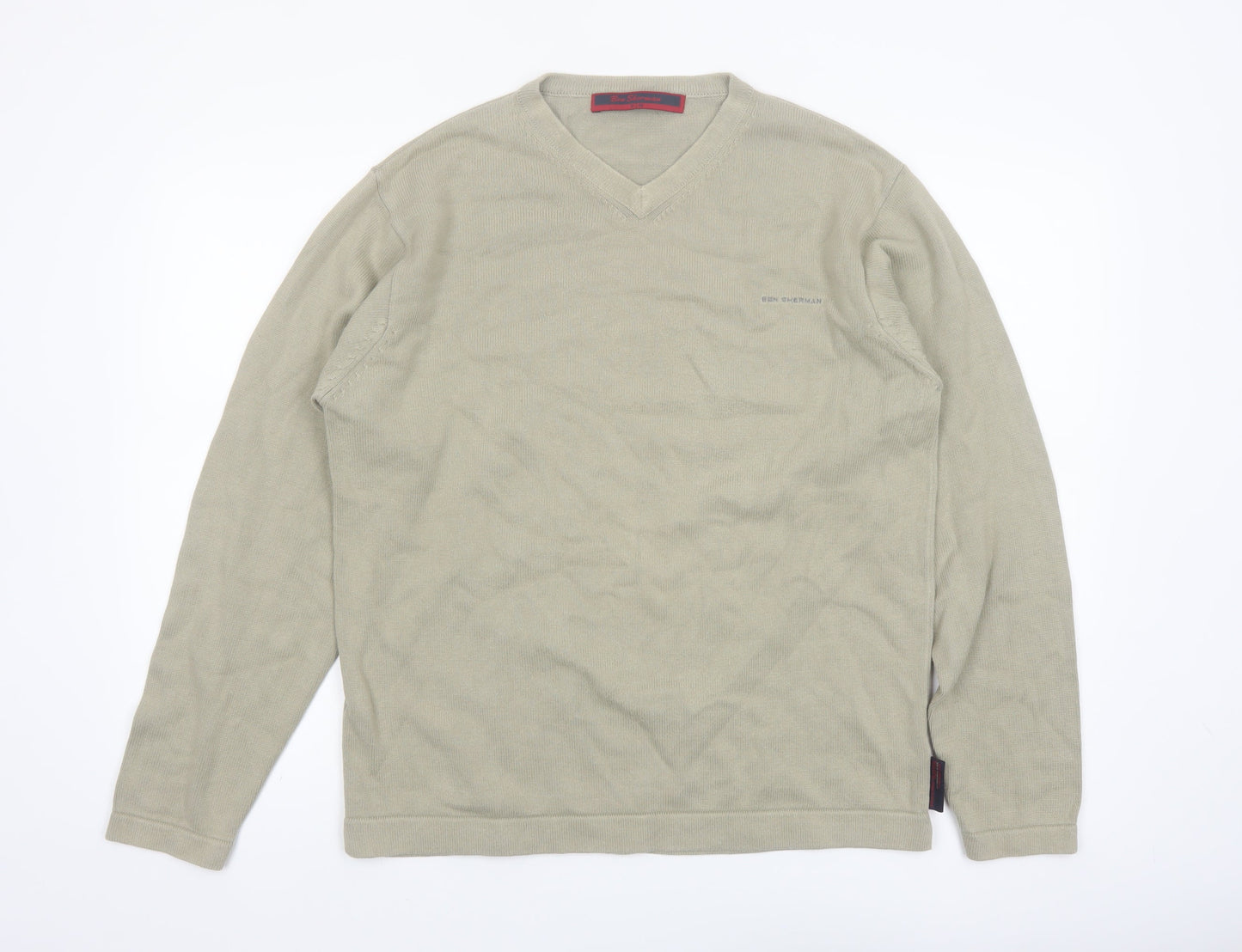 Ben Sherman Men's Beige Cotton V-Neck Pullover Jumper M