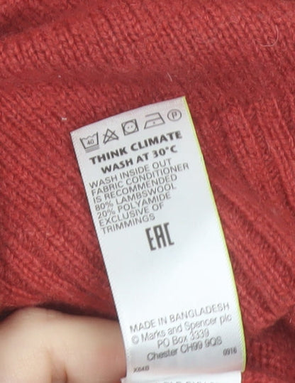 Marks and Spencer Womens Burnt Orange Lambswool Mock Neck Jumper Size S
