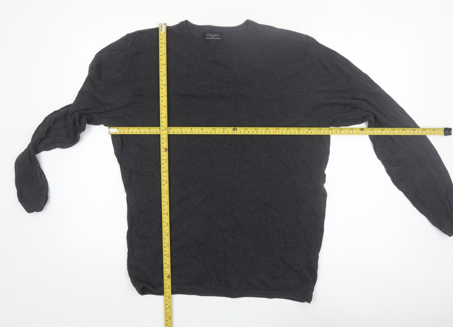 Zara Man Black Cotton Crew Neck Pullover Jumper XL