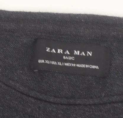 Zara Man Black Cotton Crew Neck Pullover Jumper XL
