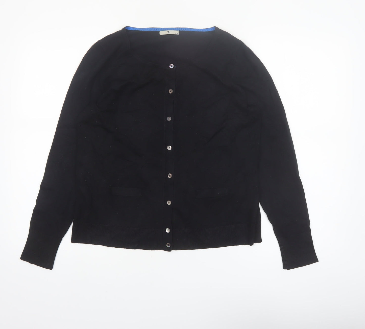 Tu Women's Black Size 14 Crew Neck Button Cardigan