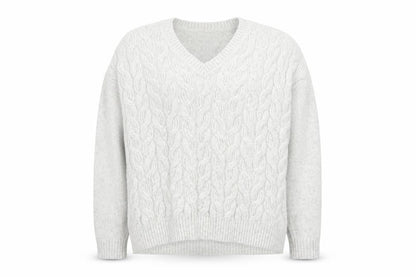 Marks & Spencer Women Grey V-Neck Cable Knit Jumper L