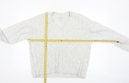 Marks and Spencer Women Grey V-Neck Cable Knit Jumper L