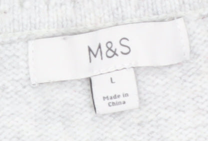 Marks and Spencer Women Grey V-Neck Cable Knit Jumper L