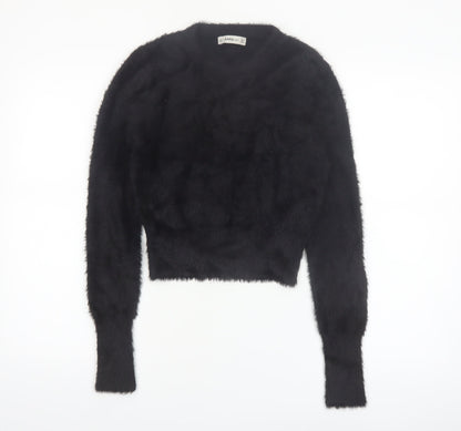 Zara Women Black Fluffy Knit Long Sleeve Pullover Jumper Size S