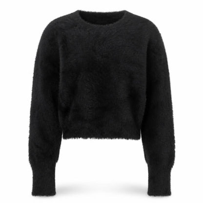 Zara Women Black Fluffy Knit Long Sleeve Pullover Jumper Size S