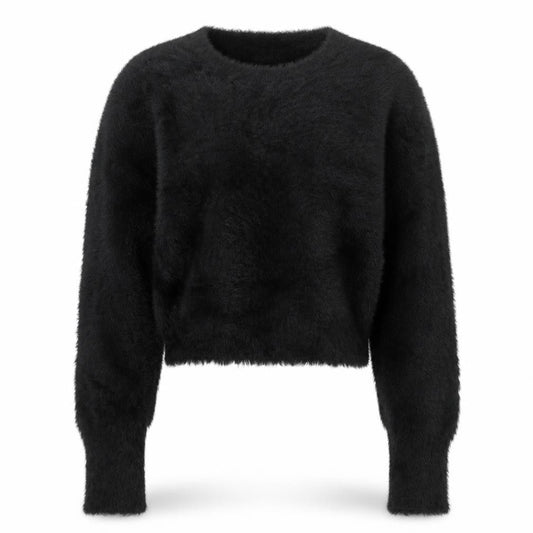 Zara Women Black Fluffy Knit Long Sleeve Pullover Jumper Size S