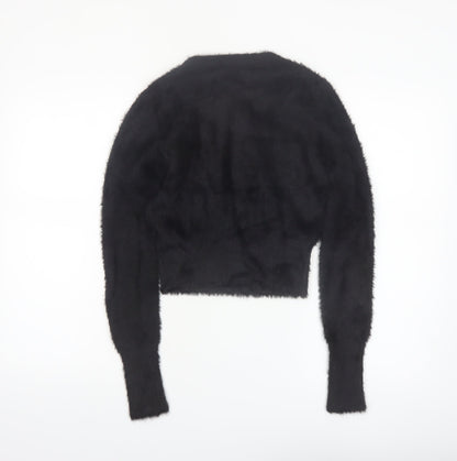 Zara Women Black Fluffy Knit Long Sleeve Pullover Jumper Size S