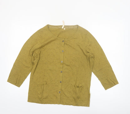 White Stuff Women Green Cotton 3/4 Sleeve Cardigan Size 14
