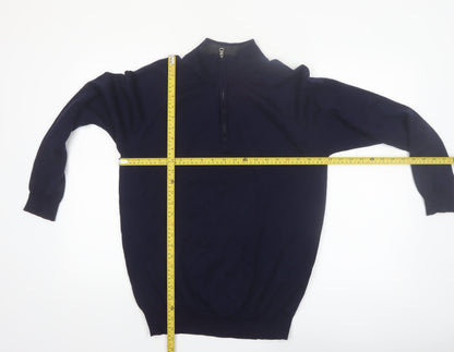 Oscar Jacobson Men's Blue Wool 1/4 Zip Jumper Size L