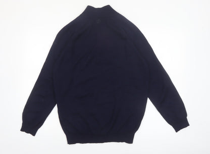 Oscar Jacobson Men's Blue Wool 1/4 Zip Jumper Size L