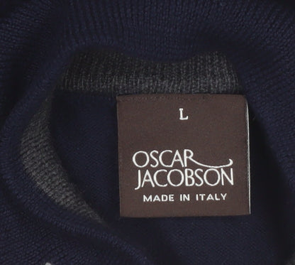 Oscar Jacobson Men's Blue Wool 1/4 Zip Jumper Size L