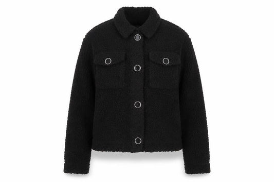 H&M Women’s Black Fleece Button Up Short Jacket XS