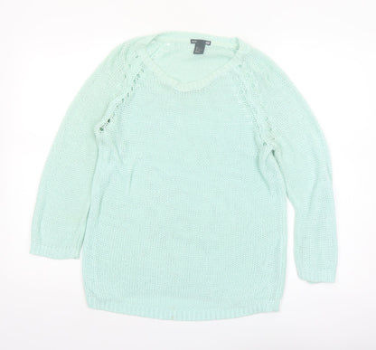 H&M Women’s Green Acrylic Knit Scoop Neck Pullover Jumper Size 8
