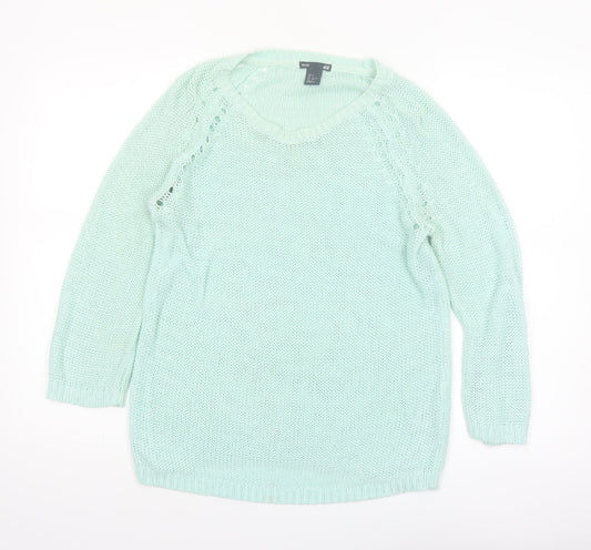 H&M Women’s Green Acrylic Knit Scoop Neck Pullover Jumper Size 8