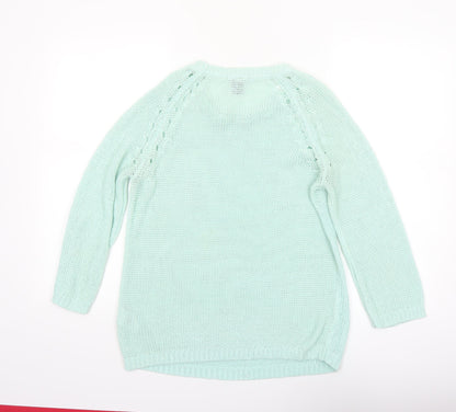 H&M Women’s Green Acrylic Knit Scoop Neck Pullover Jumper Size 8