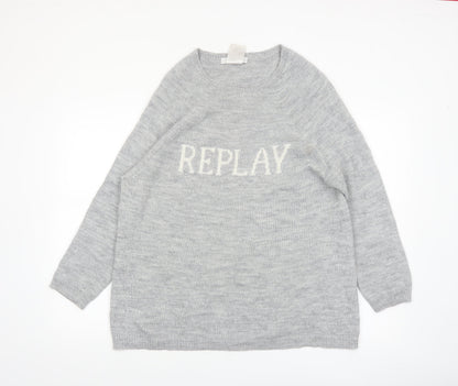Replay Women Grey Knit Crew Neck Pullover Jumper Size L