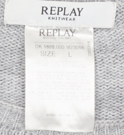 Replay Women Grey Knit Crew Neck Pullover Jumper Size L